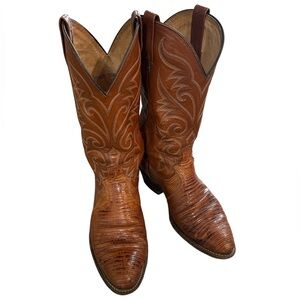 Dan Post Genuine Lizard Western Cowboy Boots Brown Men’s 8.5 EW Exotic Leather